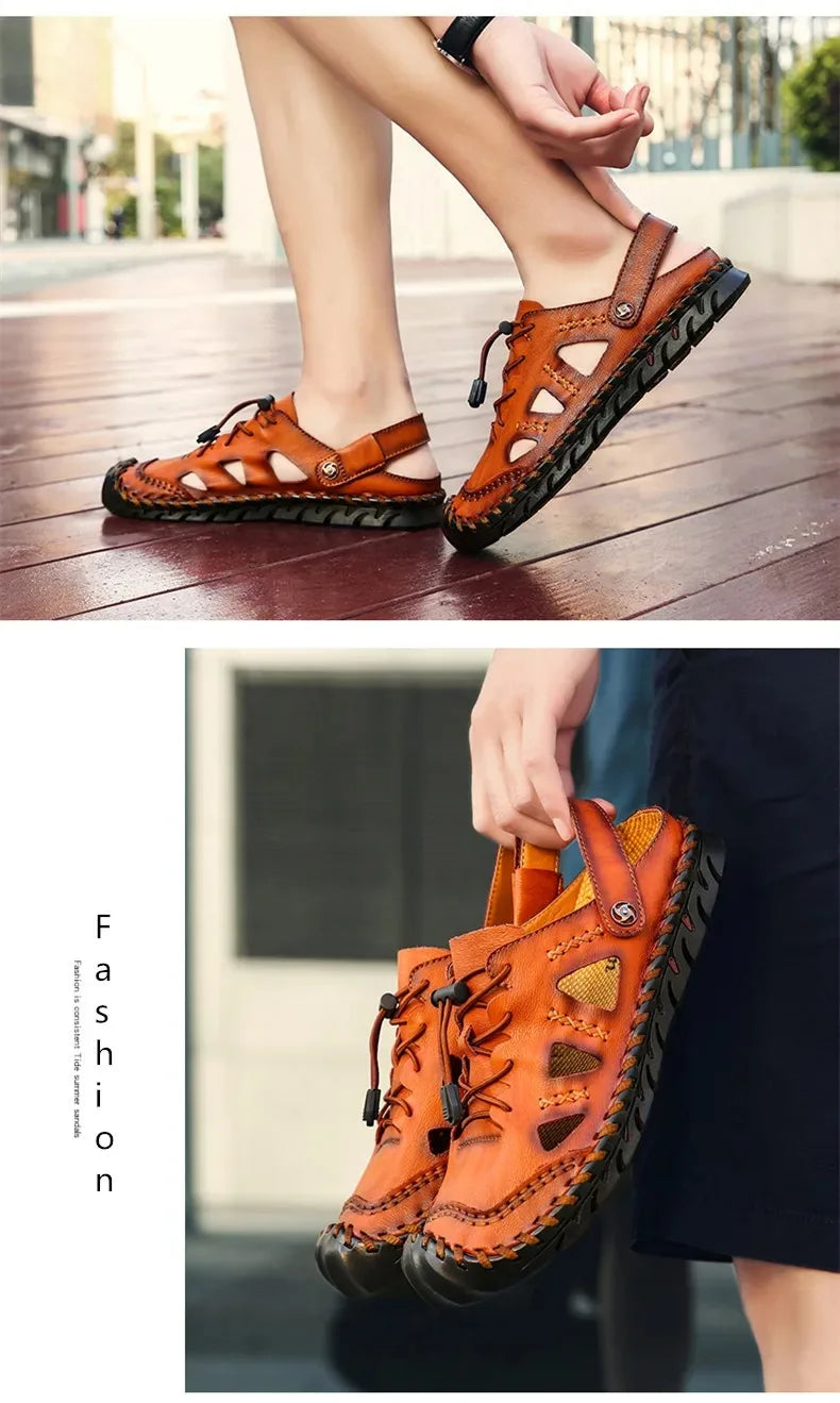 Summer Sandals Men Leather Classic Roman Sandals 2025 Slipper Outdoor Sneaker Beach Rubber Flip Flops Men Water Trekking Sandals
