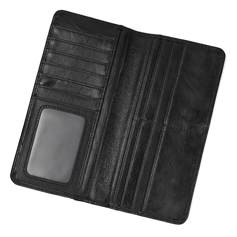 Casual Long Wallet Men Mobile Phone Male Long Purse Bifold Card Wallet Natural Cow Skin Leather Purse Men Business  Card Holder