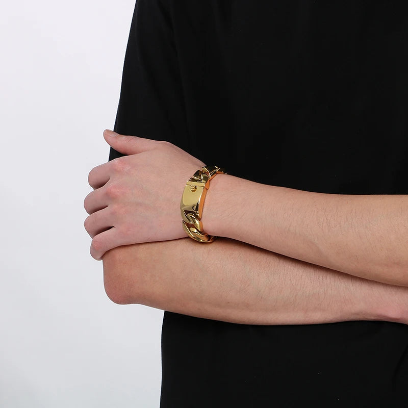 HAOYI Dropshipping 20mm Gold Color Bracelet Bangle Men's Heavy Chunky Link Chain Bracelet Fashion Jewelry Gifts