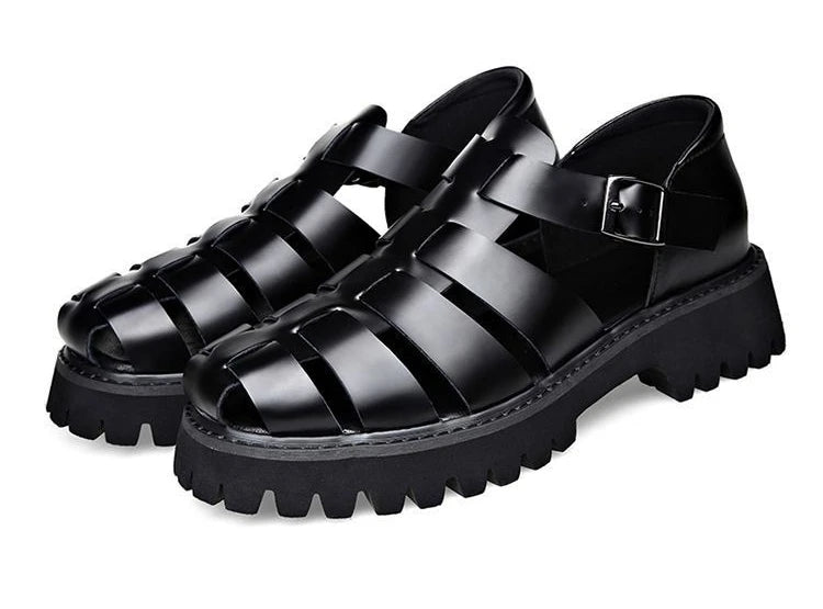 Fashion New Designer Platform Sandals for Men 2025 Summer Buckle Leather Dress Sandal Shoes Man Big Size Black  Sandalias Hombre