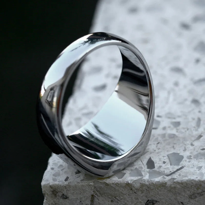 Retro Flat Square Black Glass Onyx Ring For Men Classic Metal Designer Ring Handmade Jewelry Rock Hiphop Accessories Unisex Gift