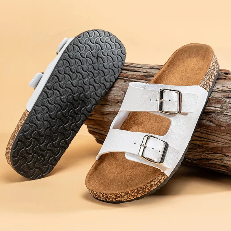 Fashion Classic Unisex Slippers For Men Comfortable Summer Cork Shoes For Men Outdoor Sandals Microfiber