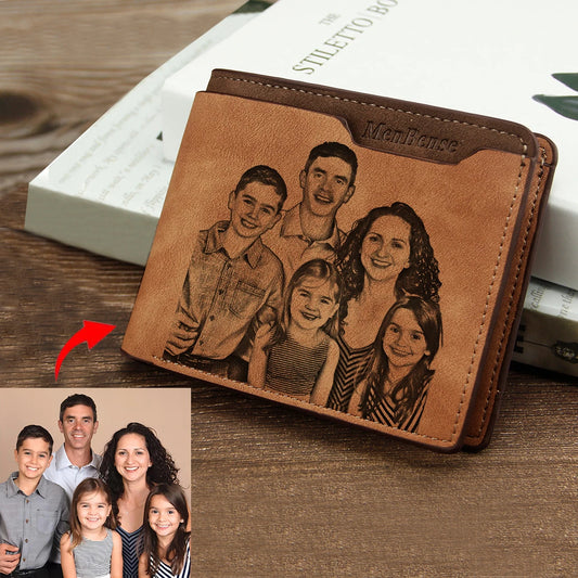 Customized Wallet Photo Mens Brown Short Waterproof Multi-Function Matte PU Leather Engraving Picture Personalized Purse For Men
