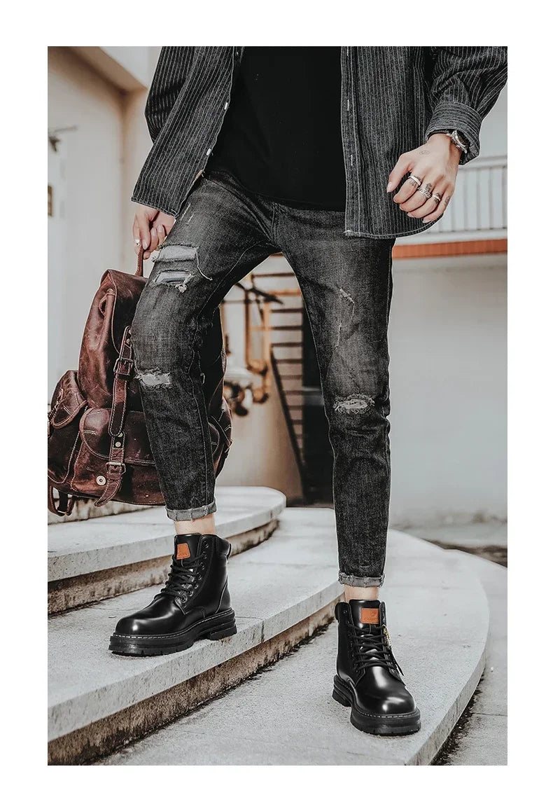 2024 New Men Boots Fashion Motorcycle Ankle Boots for Waterproof Hiking Boot Winter Chelsea Retro Boots Comfy