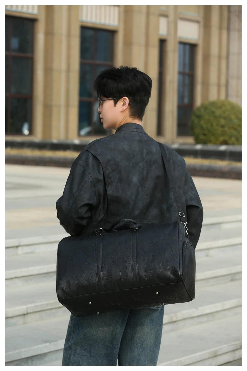 Soft Leather Travel Bag Large Capacity Fashion Weekend Bag Handle Bag Lightweight Sports Gym Bag With Separate Shoe Compartment