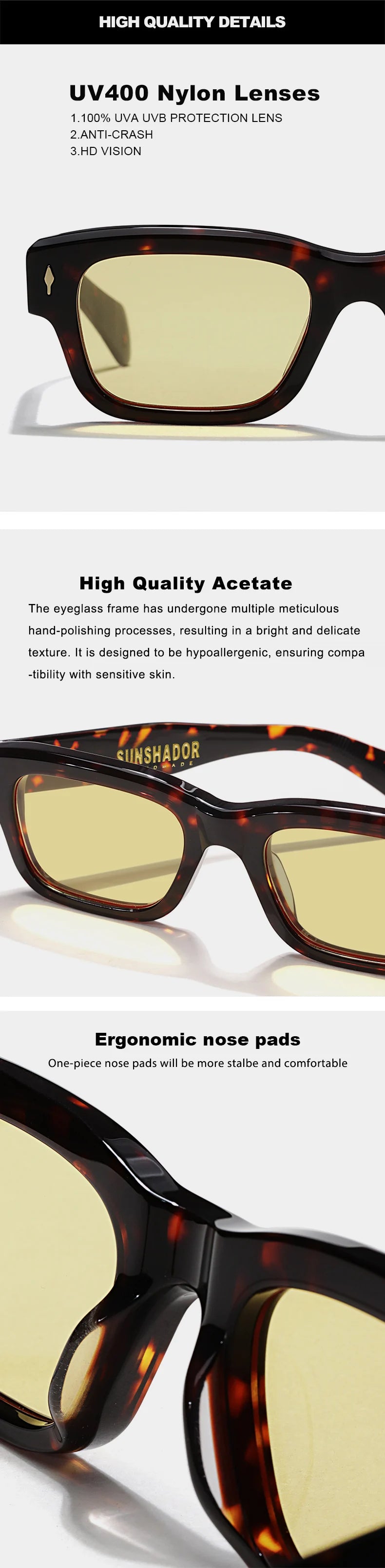 Luxury Designer Sunglasses for Men Acetate Handmade Top Quality Glasses Brand Original Women Outdoor Protection Sunshade Eyewear