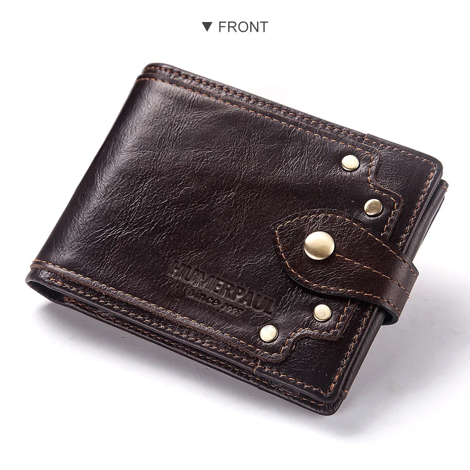 HUMERPAUL Wholesale Wallet for Men Real Leather Slim Tri-Fold Purse with ID Window and RFID Blocking Credit Card Holder