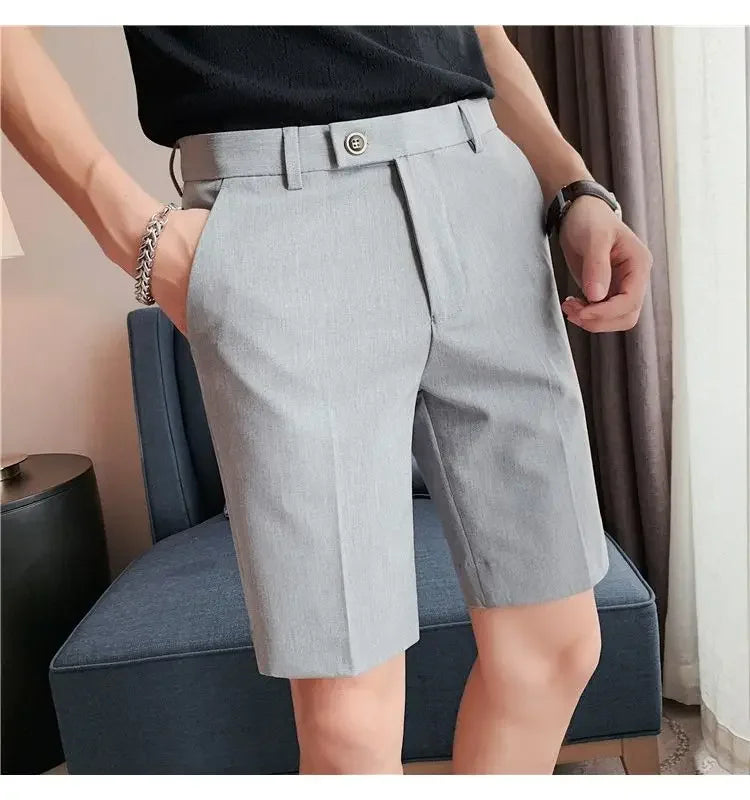 Suit Shorts Summer Men's Pants Straight-leg Casual Handsome Small Trousers Versatile Five-quarter Pants Loose Causal Chic Pants