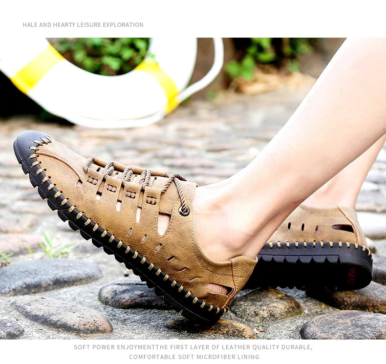Men Leather Sandals Comfortable Outdoor Casual Shoes 2022 Summer Beach Casual Walking Male Sneakers Men Beach Casual Sandals