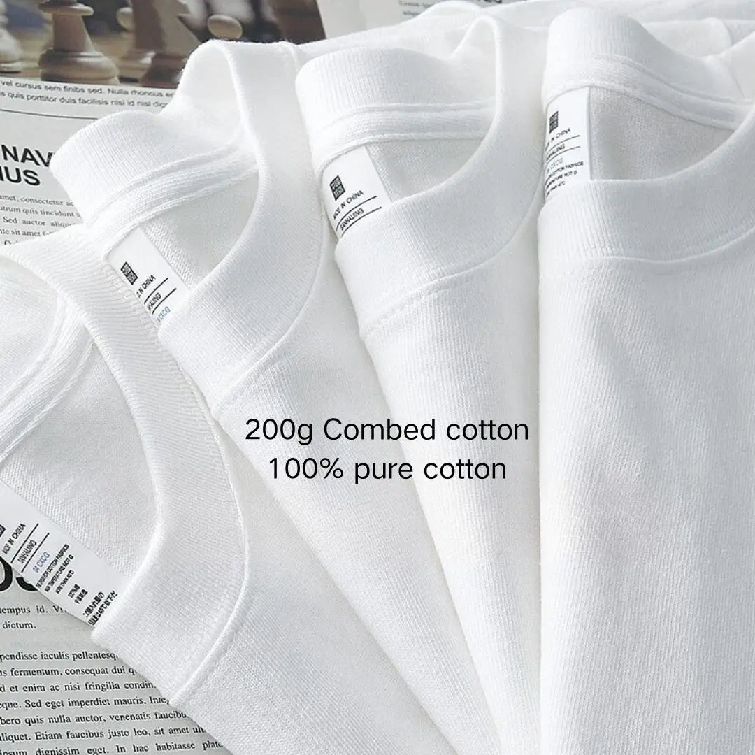 200G 100% Cotton T-shirts For Men solid color  Oversized Basic T Shirt Drop-Shoulder Tshirt Streetwear Tops monochrome Tee
