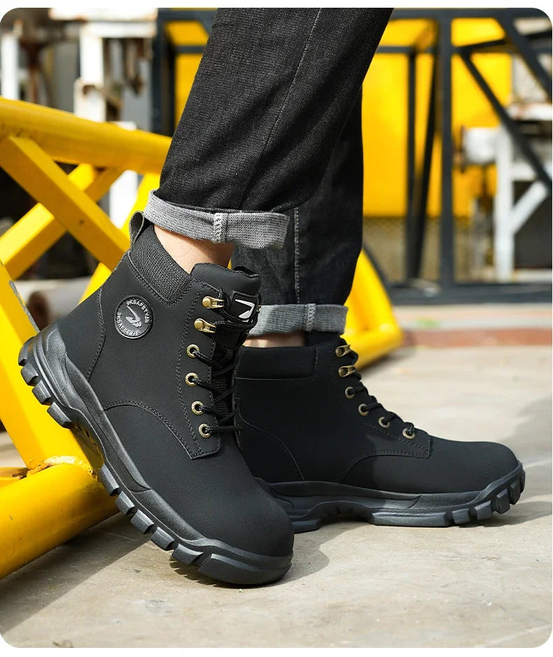 Work Safety Boots for Men, Anti-smash Steel Toe Shoes, Puncture-proof, Indestructible, Waterproof Sneakers Brown Boots