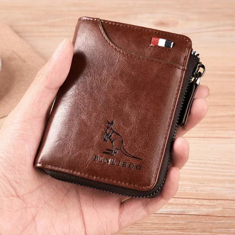 Leather Men’s Wallet Luxury Mens Purse Male Zipper Card Holders with Coin Pocket Rfid Wallets Gifts for Men Money Bag
