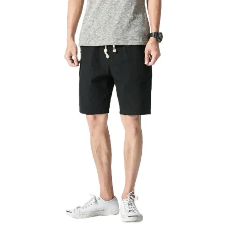 Men's Casual Shorts Summer Cotton Linen  Breathable Loose Fit Retro Trendy Knee Length Short Pants