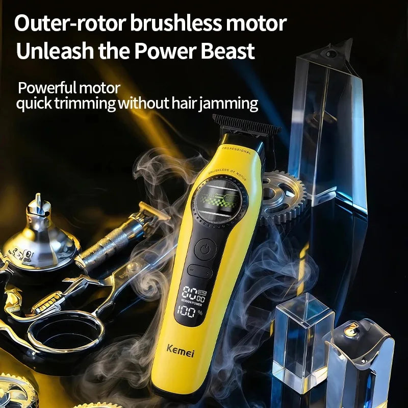 Kemei 1595 Barber Cordless Hair Trimmer Professional Men Hair Clipper External Rotor Brushless Motor Finish Hair Cutting Machine