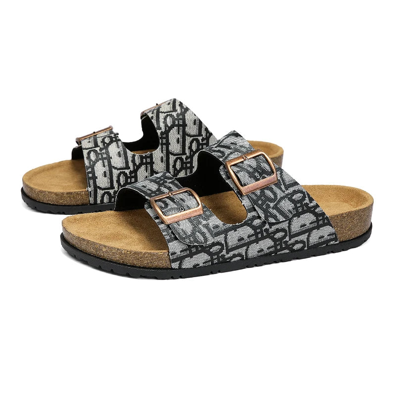 2025 Luxury Cork Slippers for Men Fashion Print Designer Slides Man Summer Mules Slippers Men Comfortable Brand Sandals Unisex
