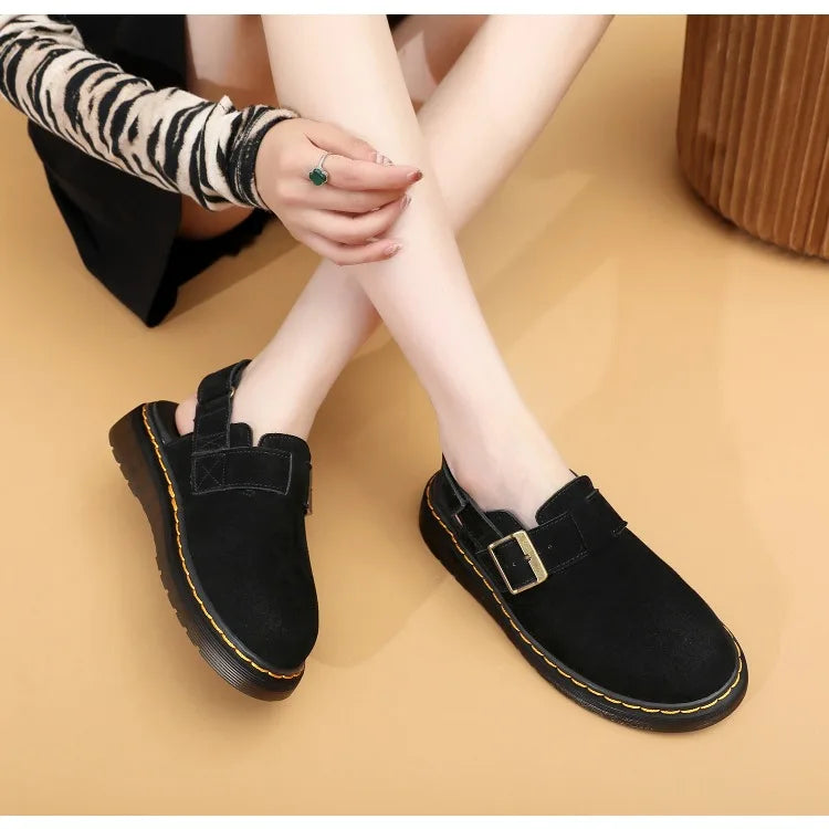 Men's Fashion Large Leather Casual Slippers Men's Four Seasons Half Slippers Non Slip Beach Shoes Classic Clogs Shoes