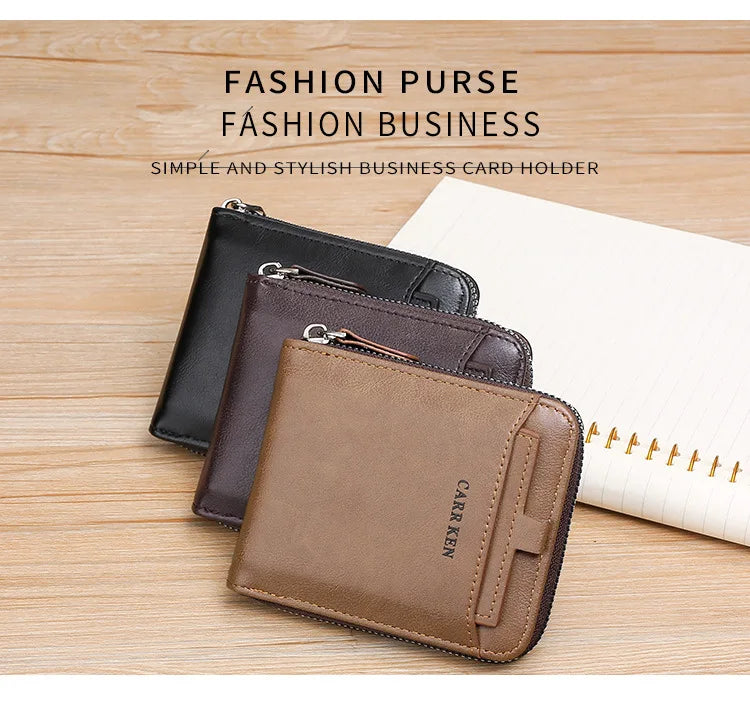 Men's Wallet Made of Leather Wax Oil Skin Purse for Men Coin Purse Short Male Card Holder Wallets Zipper Around Money Bag