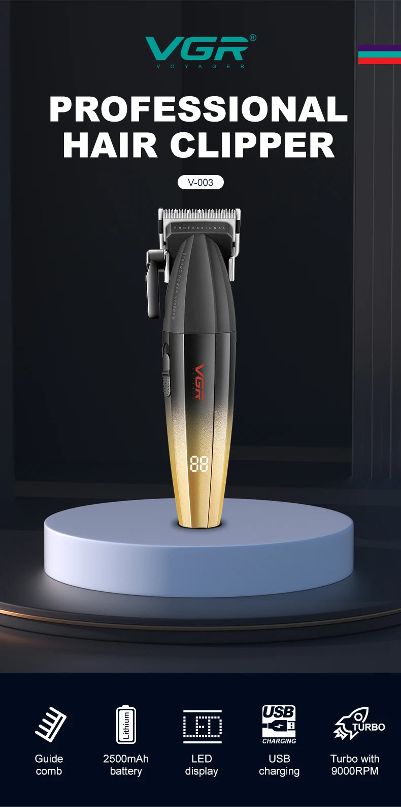 VGR Hair Clipper Professional Hair Trimmer Electric Clippers Cordless Hair Cutting Machine 9000RPM Trimmer Clipper for Men V-003