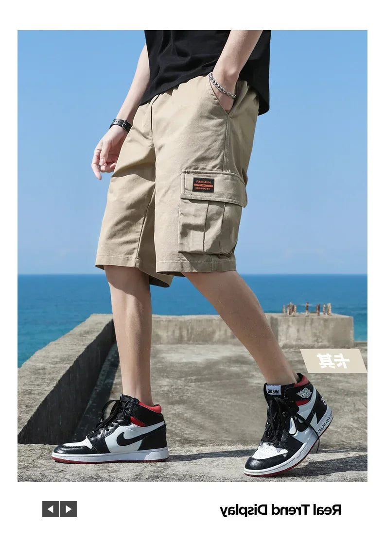 Men Trend Cargo Shorts Men's Letter Print Pocket Shorts Summer New Fashion Casual Straight Shorts Male ropa hombre