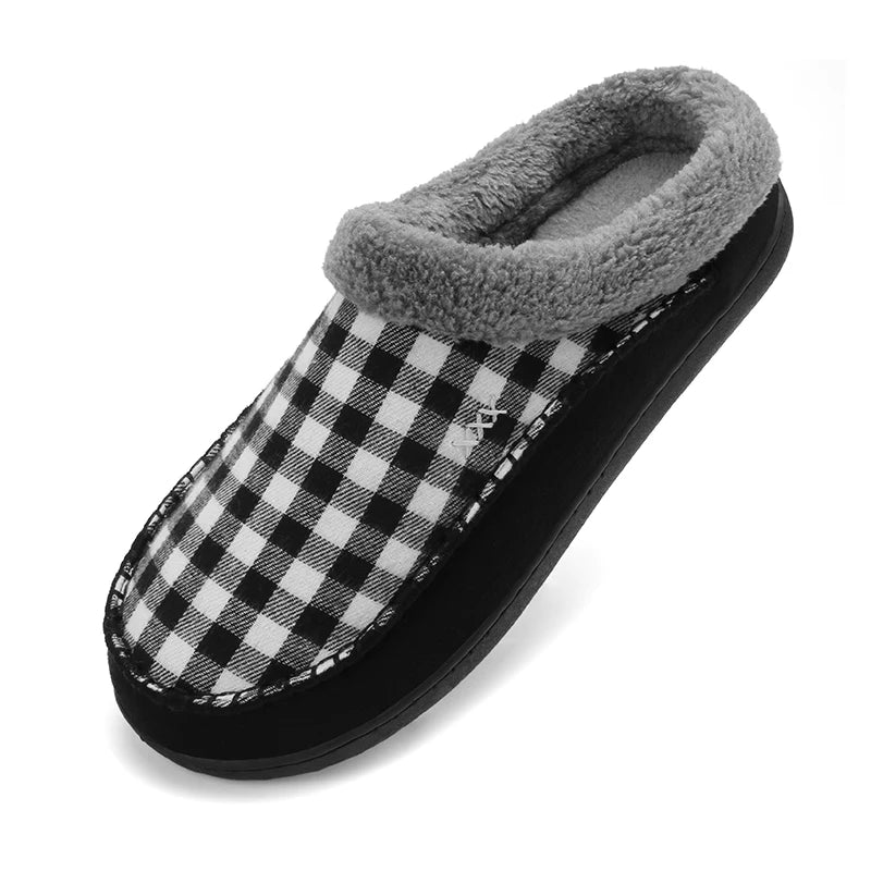 Men Slippers Memory Foam Slippers for Men Home 2024 Winter Non Slip Male House Shoes Stripe Couple Casual Indoor Plush Shoes