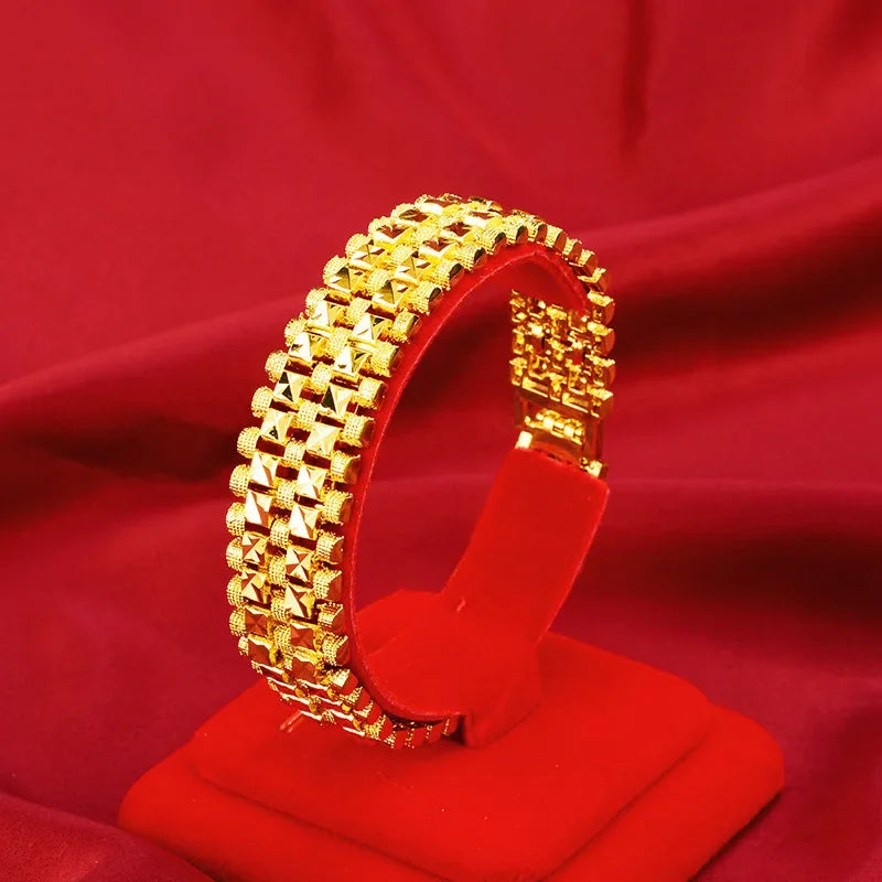 Premium9999 gold bracelet  pure gold mens real gold wrist chain fashionable and atmospheric24K watch buckle watch chainValentine