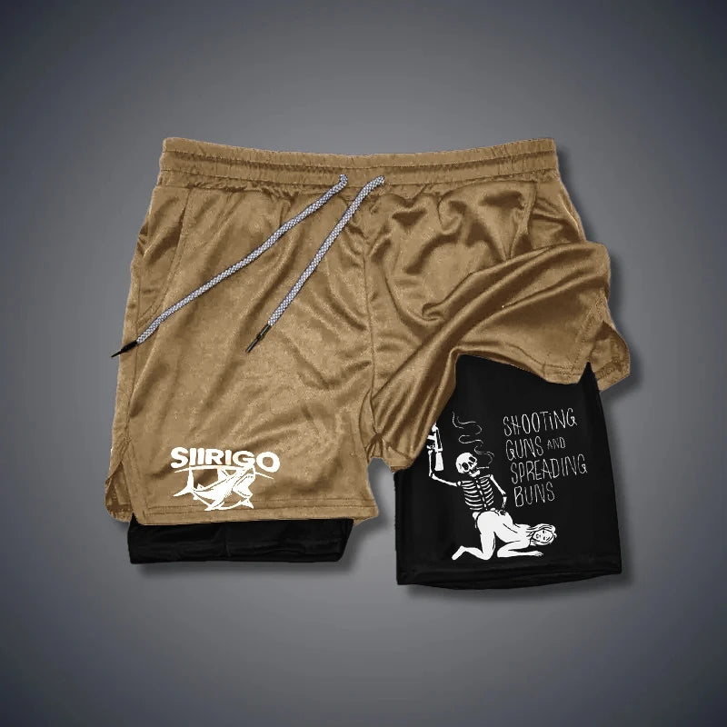 Men's Fitness Shorts Breathable Quick Drying Printed Double-Layer Shorts Summer Sports Casual Training Jogging Shorts XS-3XL