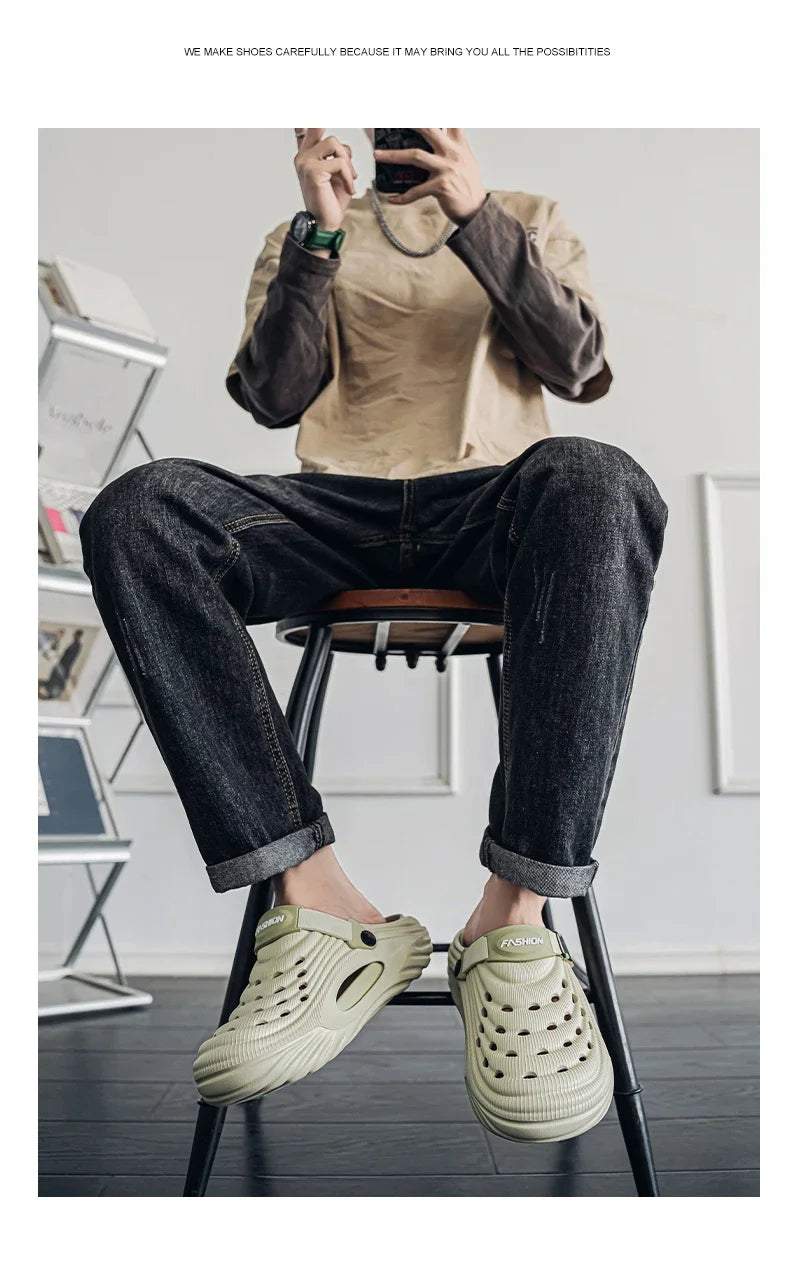 Summer Slippers for Men Driving Dual-Purpose Operating Room Baotou Clogs Soft Sole Outer Wear Home Casual Coconut Sandals