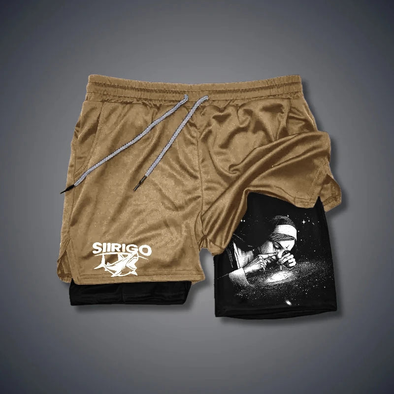 Men's Fitness Shorts Breathable Quick Drying Printed Double-Layer Shorts Summer Sports Casual Training Jogging Shorts XS-3XL