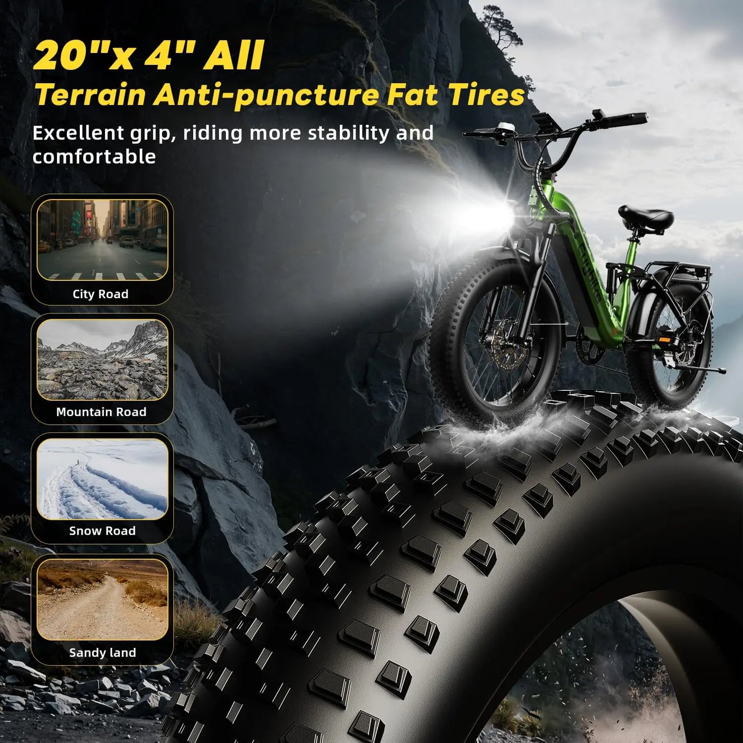 Electric Bike for Adults 1400W Peak, 48V 20AH(960WH) Removable Battery, 20"x4" Fat Tire Full Suspension 80 Miles, Customized