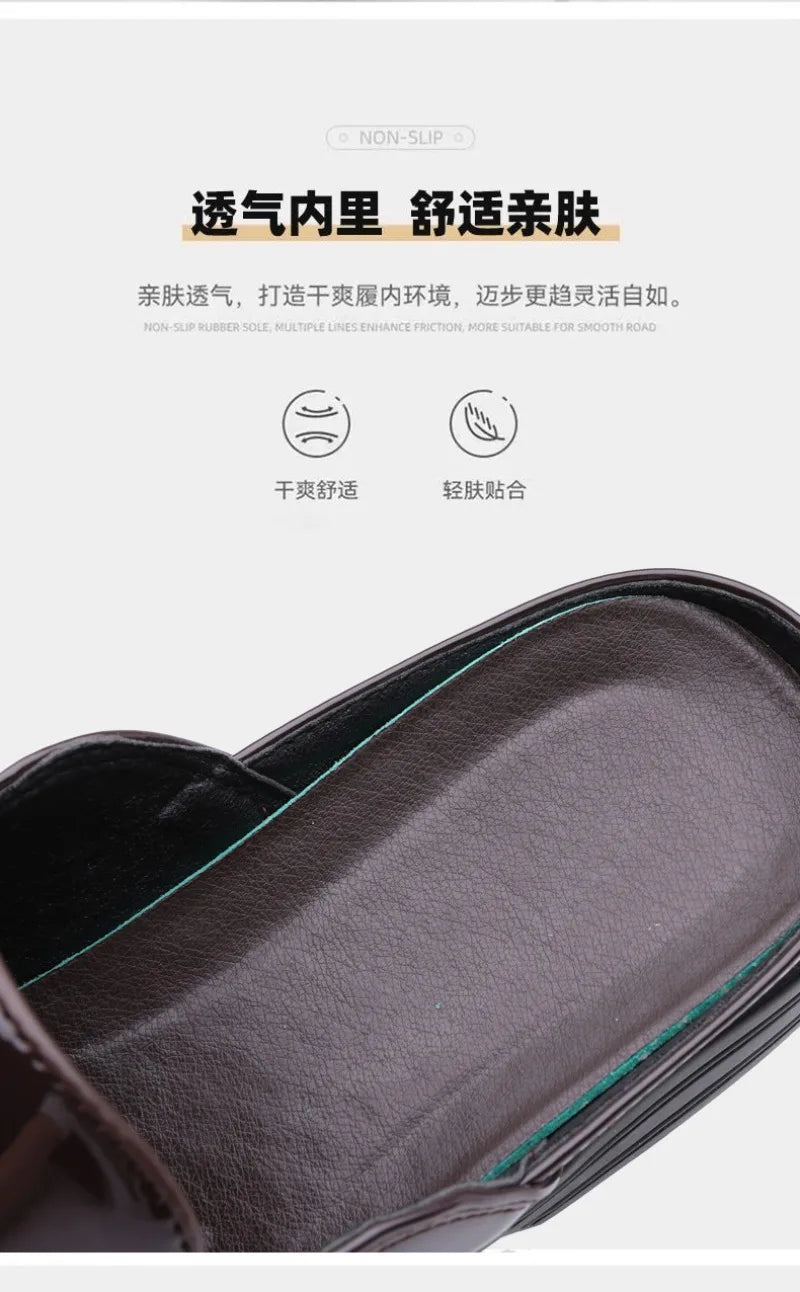 Brand Men's Shoes Luxury Leather Slippers Fashion Baotou Half Slippers for Men Business Dress Slippers Casual Loafers Man Shoes