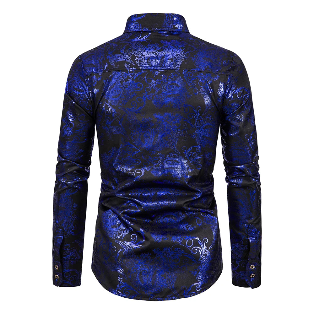 Men's Shirt Flower Printing Leisure Style Men's Long-Sleeved Top Stage Performance Wedding Dinner Party Holiday Gift Men's Shirt