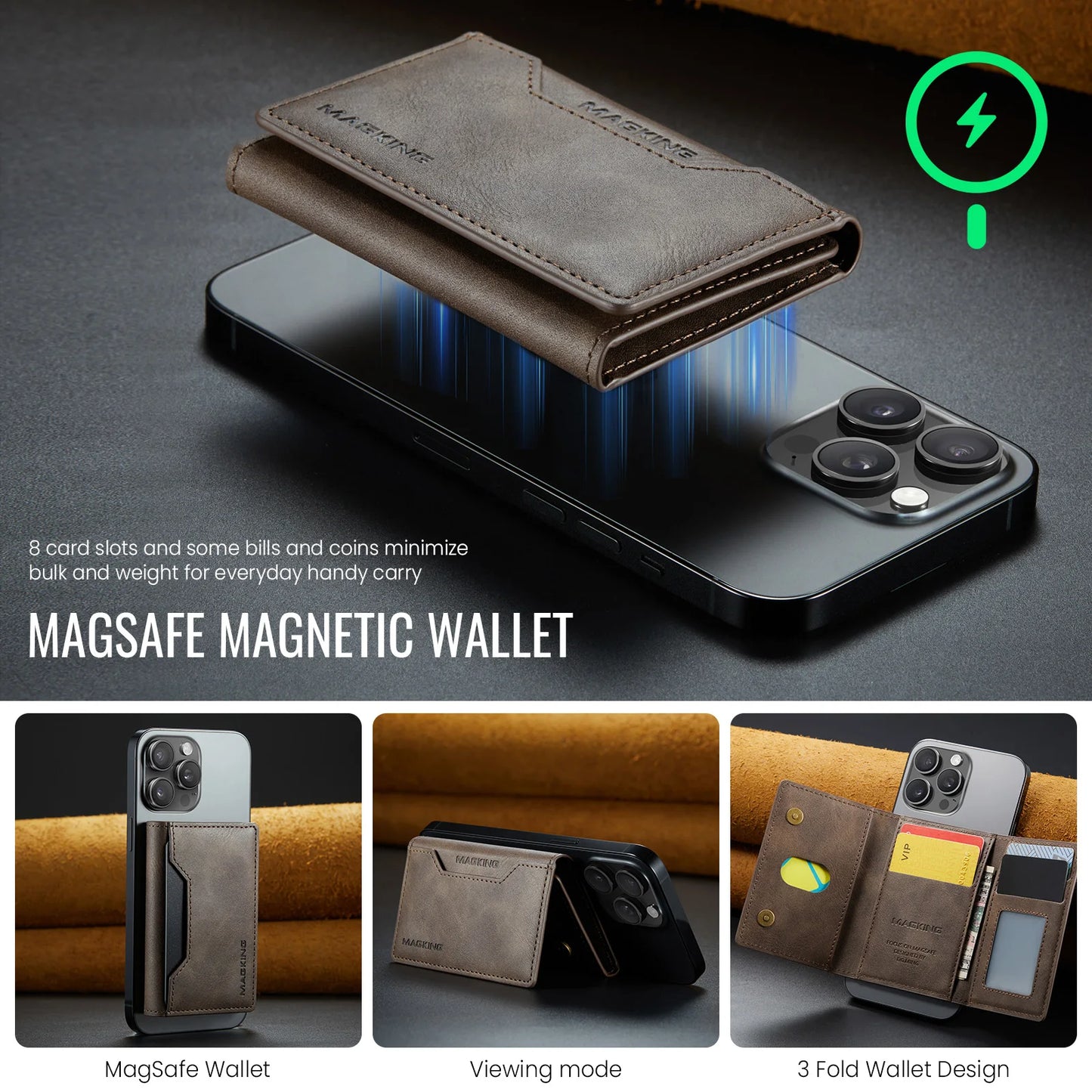 Luxury Fashion Short Strong Magnetic Premium Leather Wallet Men's Coin Cash Cards Holder Women's Foldable Mini Wallet Purse