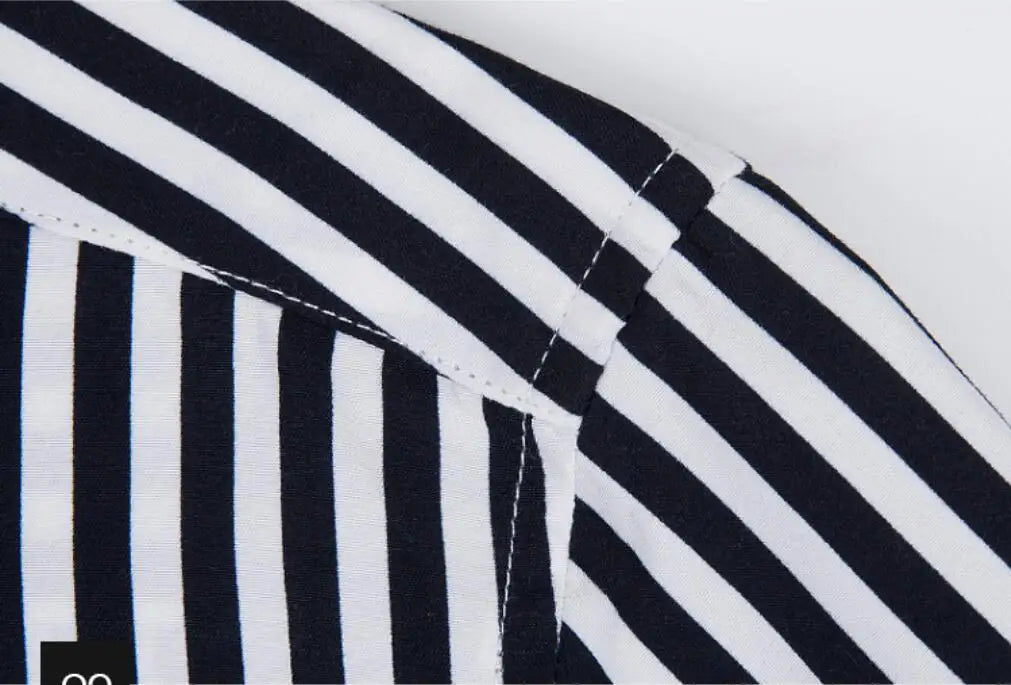 Men's Classic Striped Shirt, Single-breasted Long-sleeved Shirts Autumn New Men Top Red Blue Black Slim Version Male Chemise