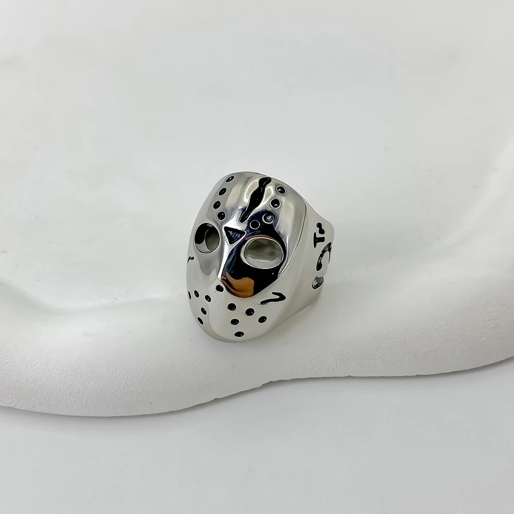 eManco Stainless Steel Mask Shape Prom Men's Titanium Ring 2025 New Pre-Owned Punk Vintage Metal Accessories Wholesale