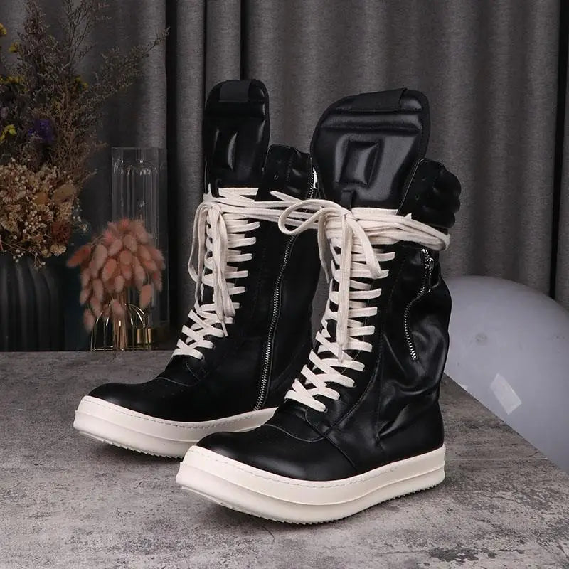 Women's Boots Leather Shoes for Man Motorcycle Boots High-tops Men's Casual Shoes Fashion Black Women's Sneakers