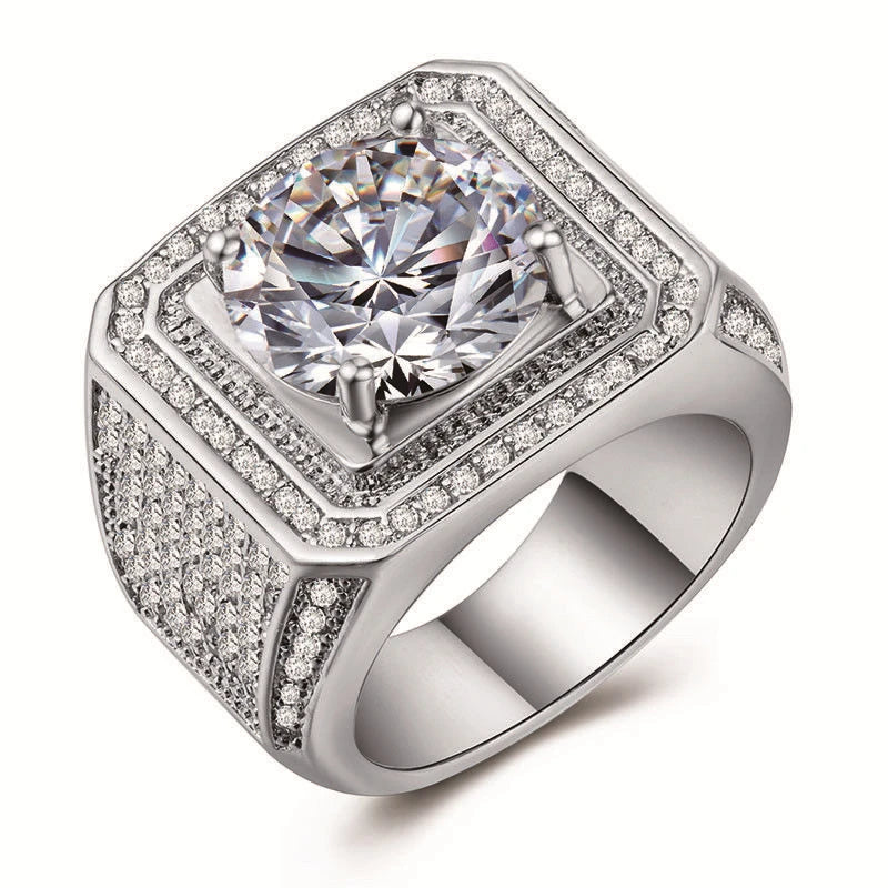 Milangirl Big Hip Hop Rhinestone Men Out Bling Square Ring   Pave Setting CZ Wedding Engagement Rings Top Quality