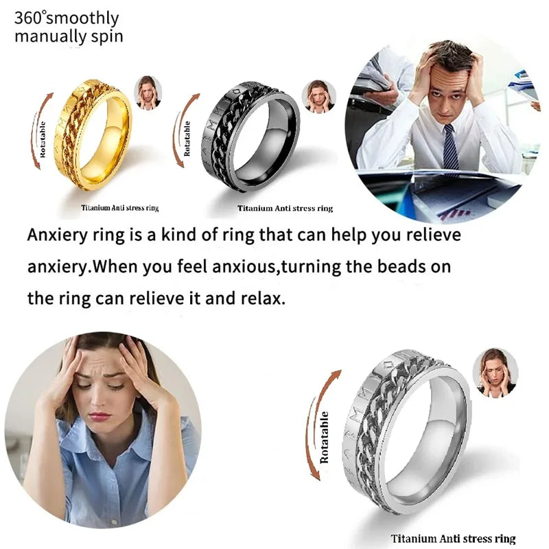 Stainless Steel Rotatable Chain Ring for Couples Jewelry Spinner Fidget Release Anxiety Ring Multifunctional Anillos De Ansiedad