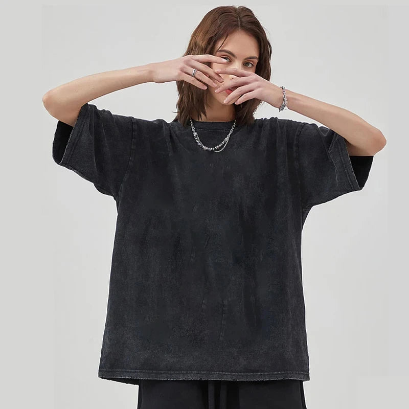 Anime Men's T Shirts Gothic Printed T-Shirt Hip Hop Streetwear Punk Summer Vintage Washed Oversized Tops Men Clothing