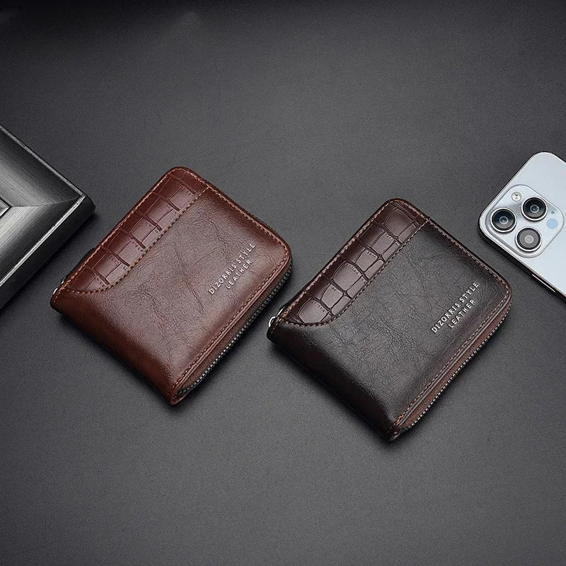 Leather Men’s Wallet Luxury Mens Purse Male Zipper Card Holders with Coin Pocket Rfid Wallets Gifts for Men Money Bag
