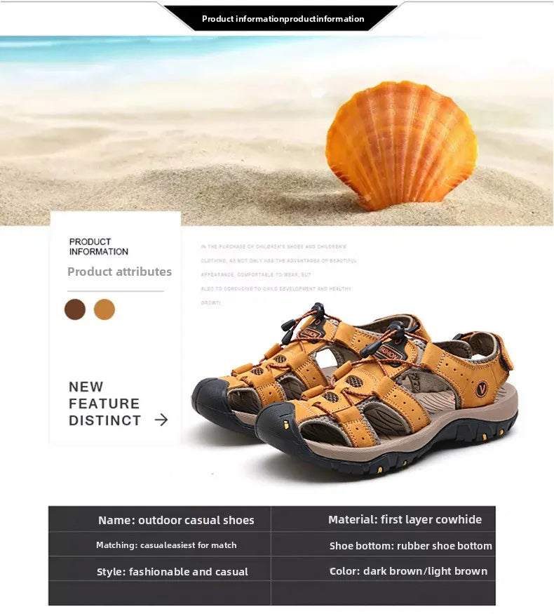 Men Sandals Summer New Large Size Outdoor Casual Beach Shoes Anti Slip Durable Breathable Toe Cover Sandals244