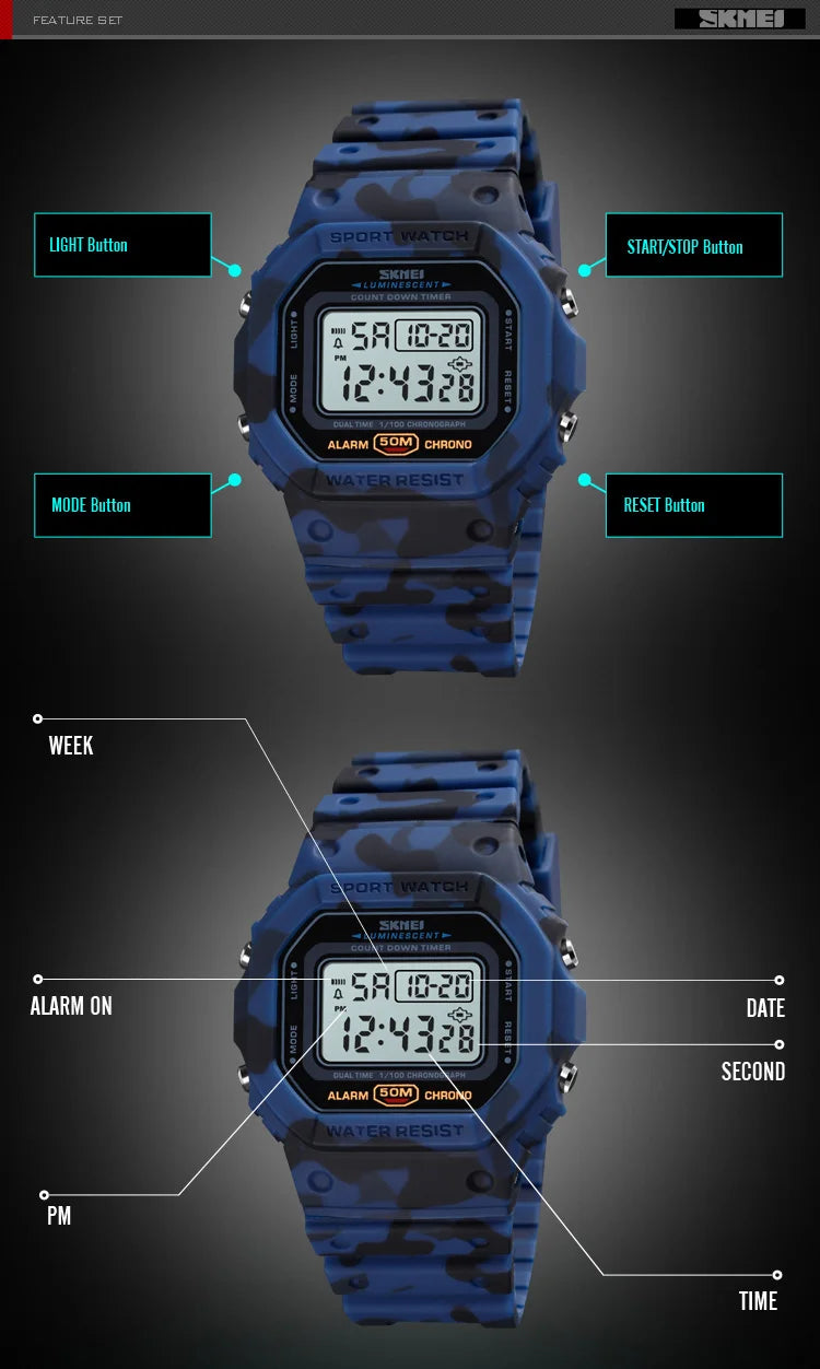 SKMEI 1628 Outdoor Military Digital Men Watches Retro Sport Waterproof Mens Electronic Male Wristwatches Clock 1988 reloj hombre