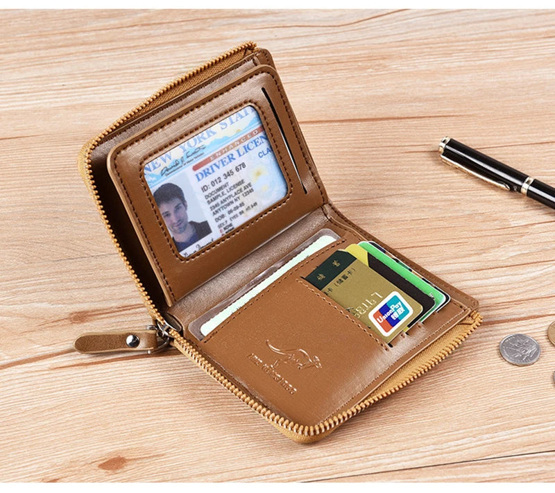 Men's Wallet PU Leather Business Card Holder Zipper Purse for Men RFID Protection Purses Luxury Designer Money Bag Male Gift