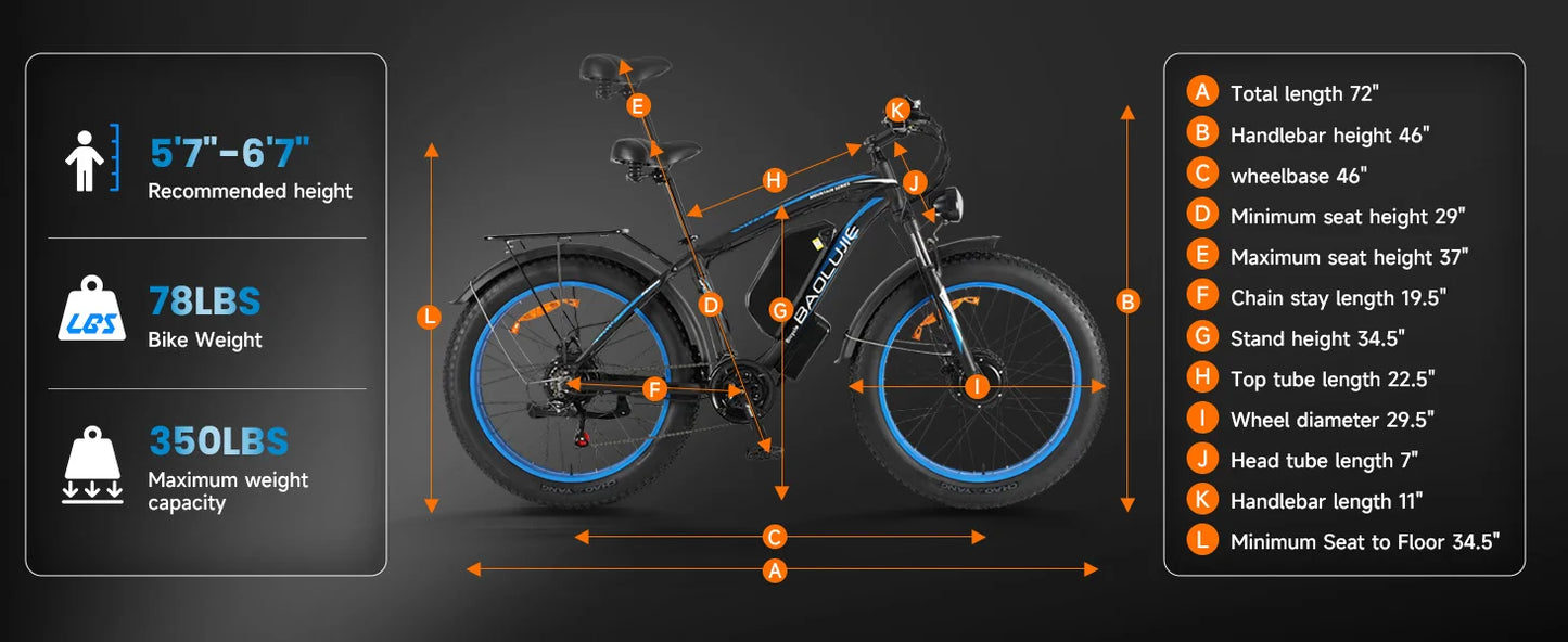 BAOLUJIE Peak 3000W/5000W Dual Motor Electric Bicycle  E-Bike for Adults，Electric Motorcycle 48V/52V Battery，Max Speed 38 MPH