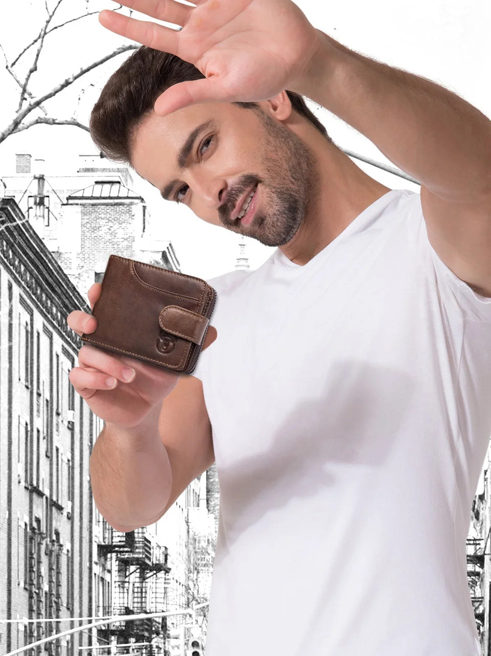 BULLCAPTAIN Business Men's Wallet Genuine Leather Wallet Multi-Function Business Card Holder Small Card Box Leather Purse Man