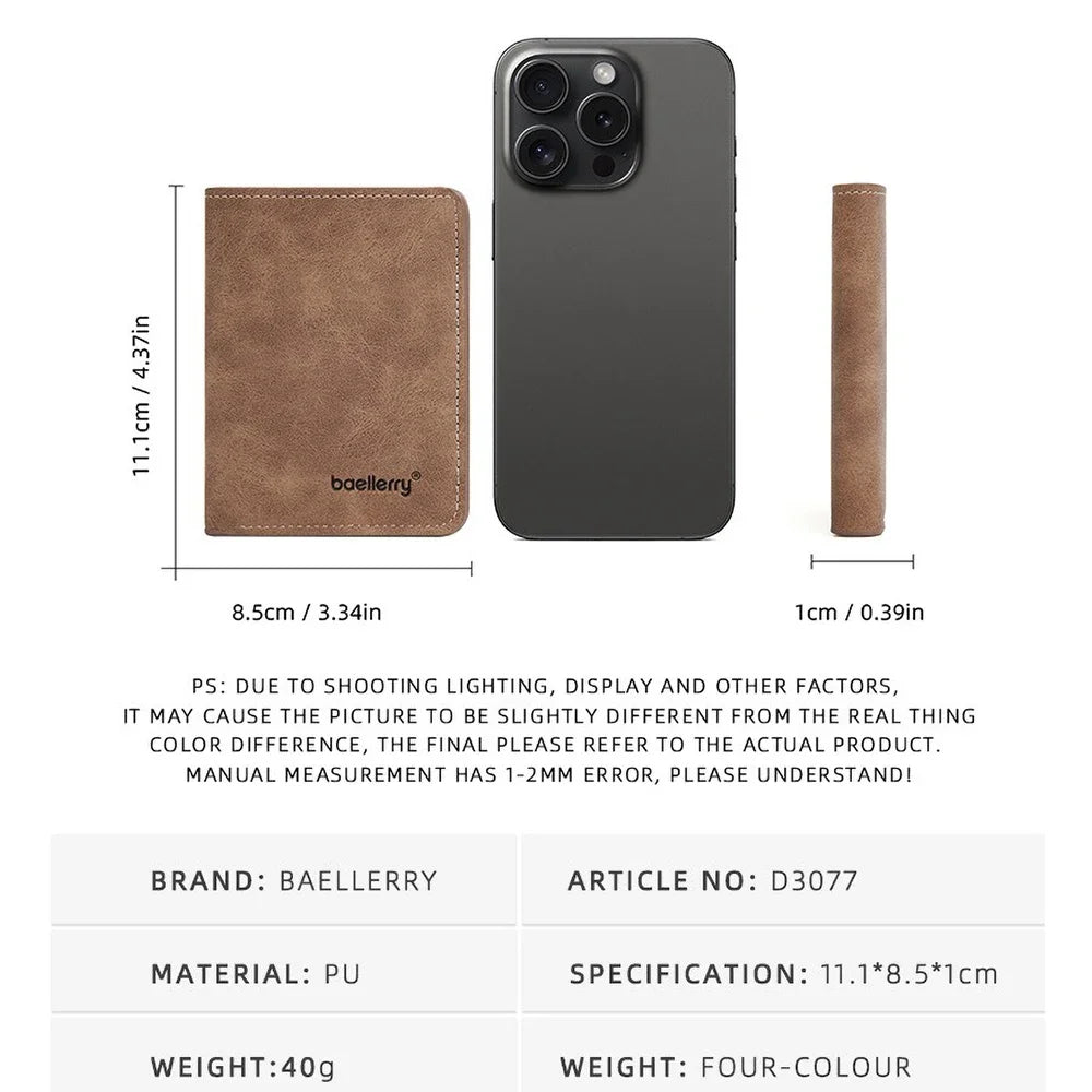 New Baellerry Wallet for Men PU Leather Front Pocket Minimalist Money ClipTravel Essentials Black blue brown gray four colors