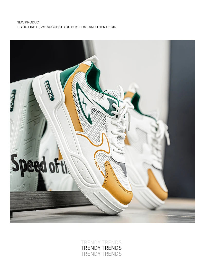 Men's Sneakers for Spring and Summer Are Breathable Fashionable Low-top Round-toe Lace-up and Color-blocked Sports Shoes