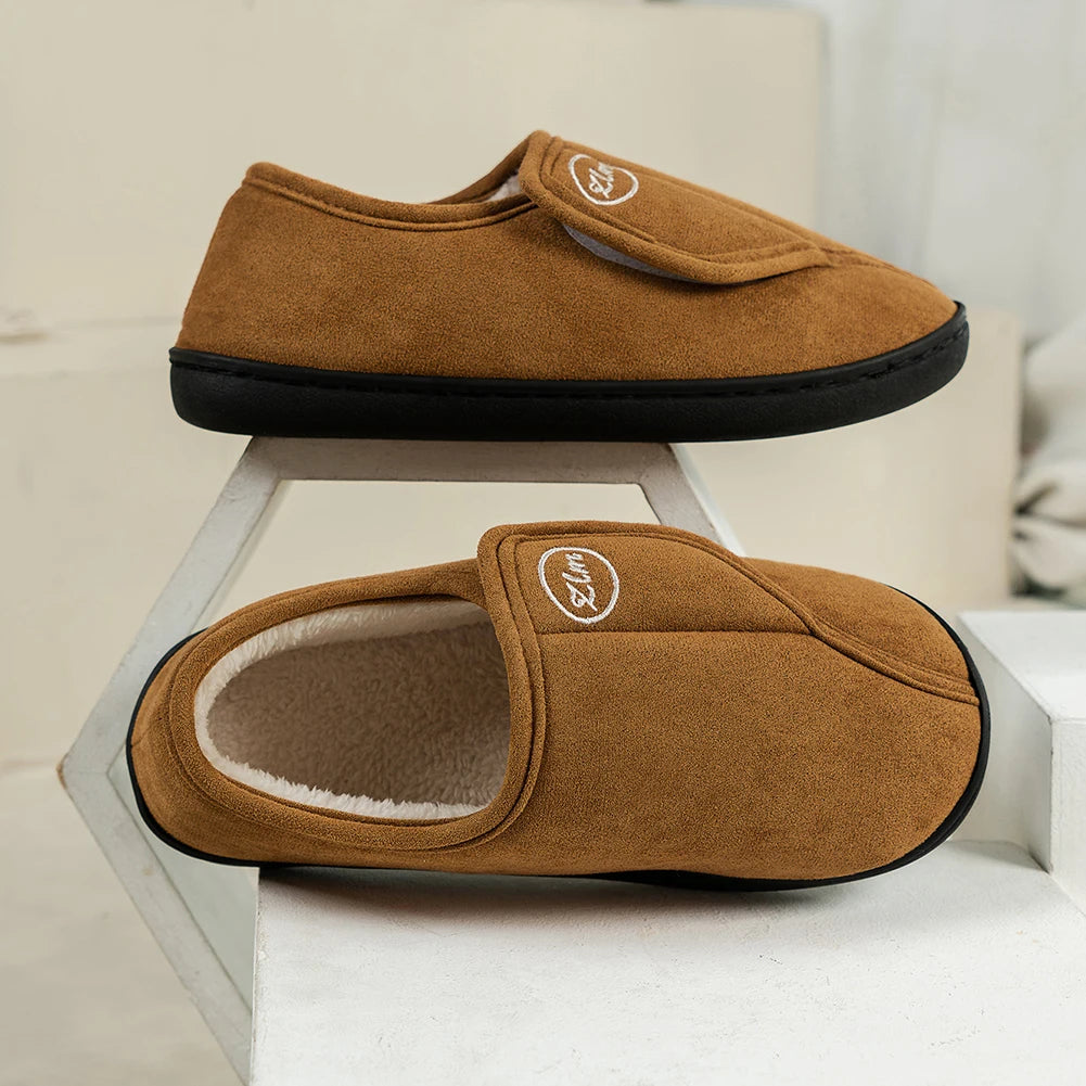 Slippers for Men Suede Leather Non-Slip Slip-on Shoes Comfy Warm Plush Walking Shoes Indoor/Outdoor for Diabetic Swollen Feet