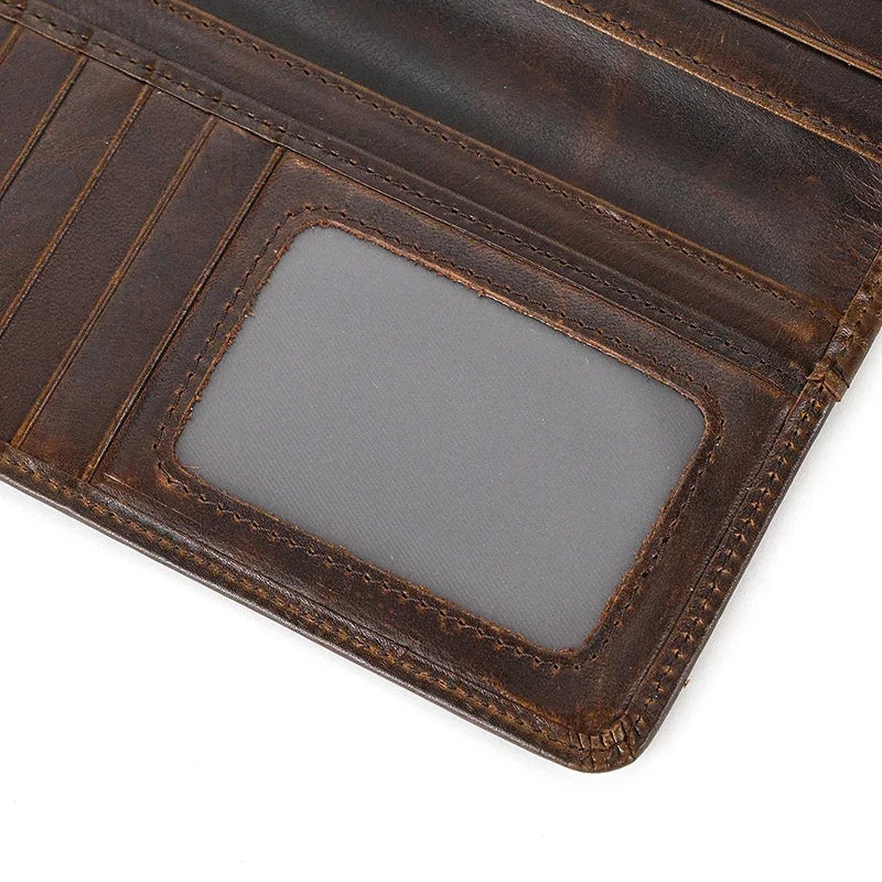 Casual Long Wallet Men Mobile Phone Male Long Purse Bifold Card Wallet Natural Cow Skin Leather Purse Men Business  Card Holder