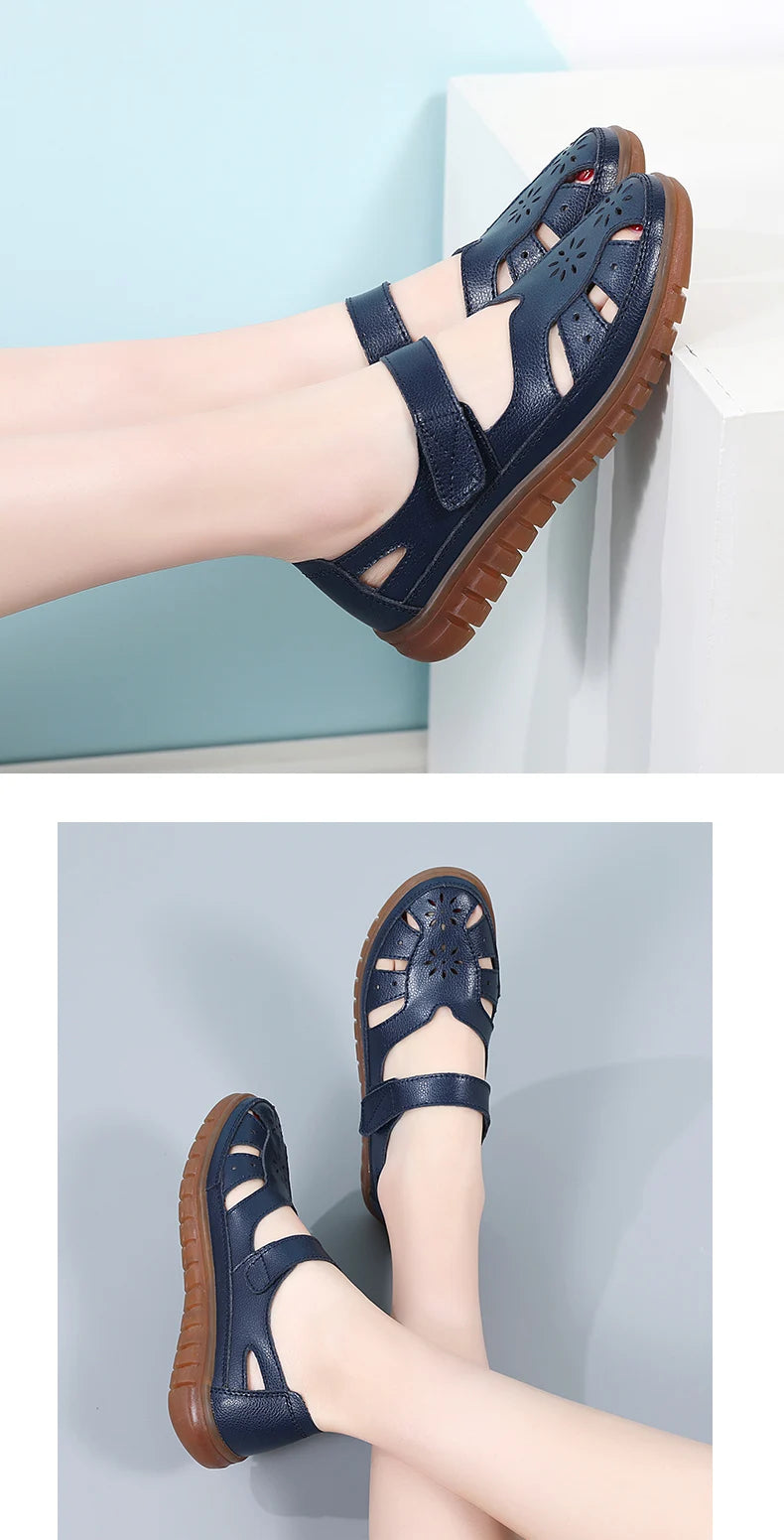 Sandals Summer Breathable Leather Slippers Women Fashion Non-Slip Casual Roman Shoes Ladies Sandals on Sale Off White Shose