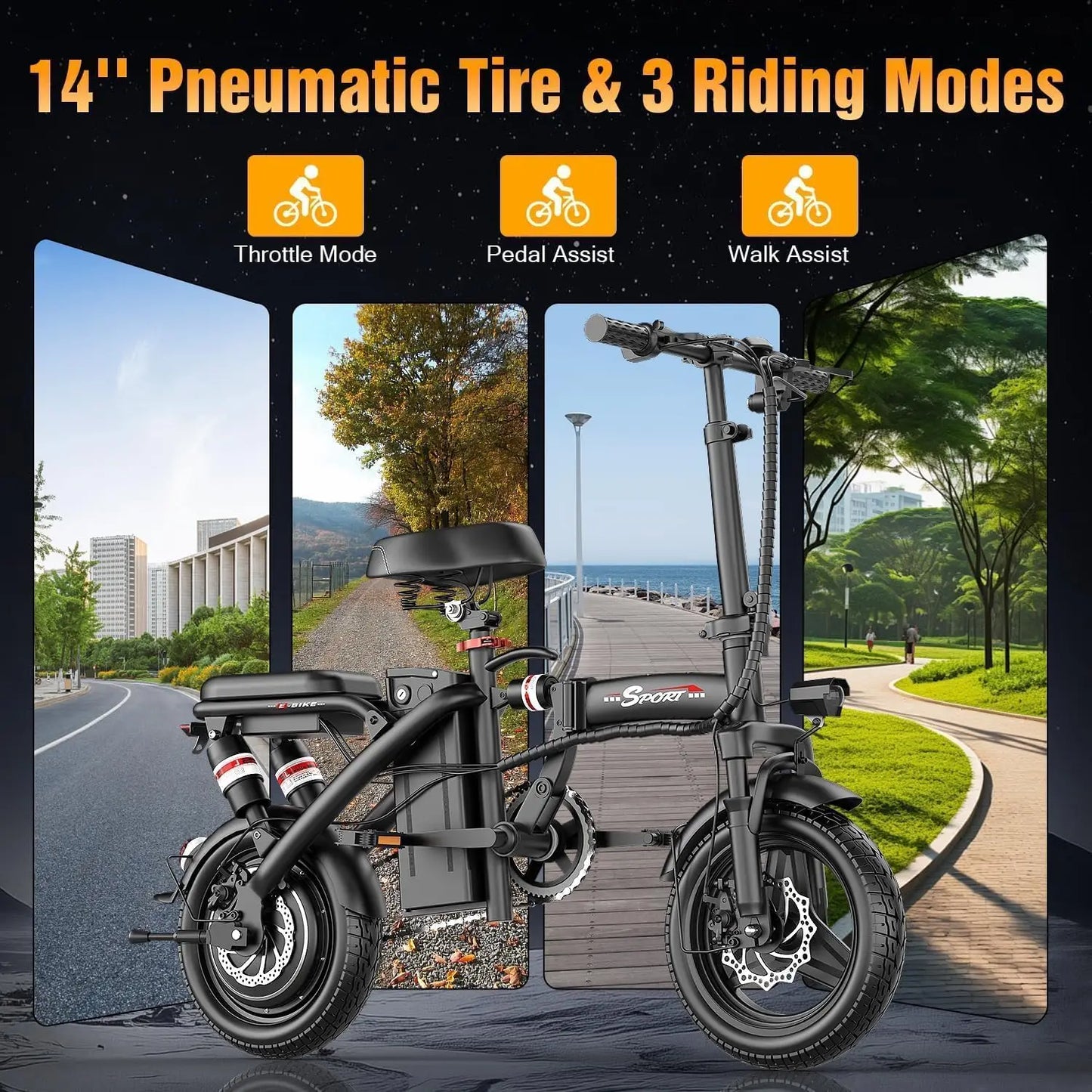 Electric Bike for Adults Teens, 800/1200W Peak Folding Ebike, 22/25MPH & 30/45 Miles Range, Dual Suspension & Dual, Customized